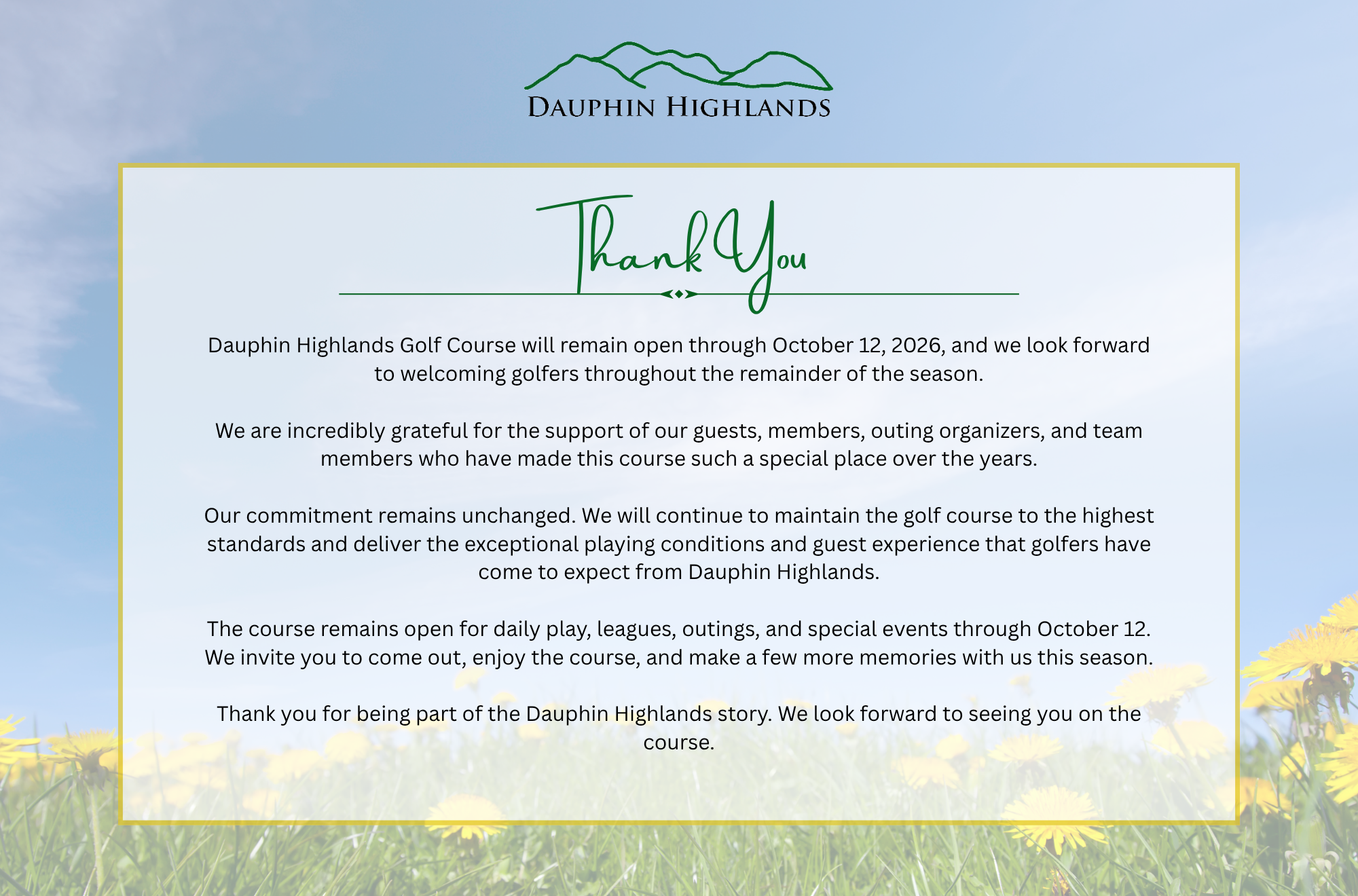 dauphin Highlands Thank you